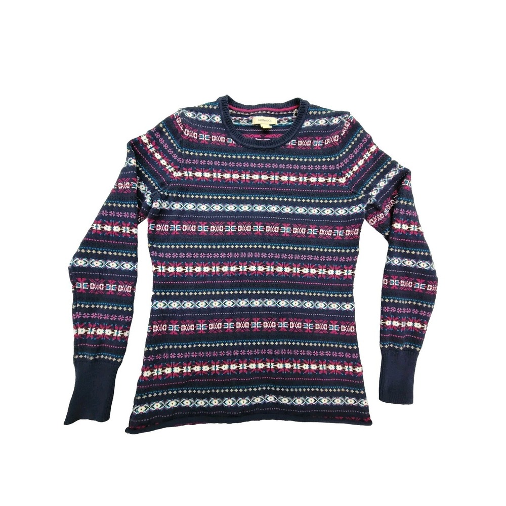 GH Bass Sweater Multicolored Fair Isle Cotton Knit Pullover Womens Small